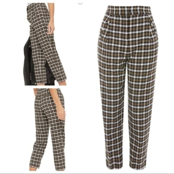 Topshop Pants - Topshop Monica Plaid Peg Crop Trousers Black 4